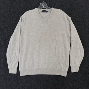 Hart Schaffner Marx Sweater Men's Medium Gray V Neck 100% Extra Fine Merino Wool
